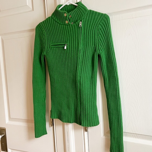 Moda International ☘️ Size Small Vintage Women’s Green Zip Up Sweater - Picture 4 of 9
